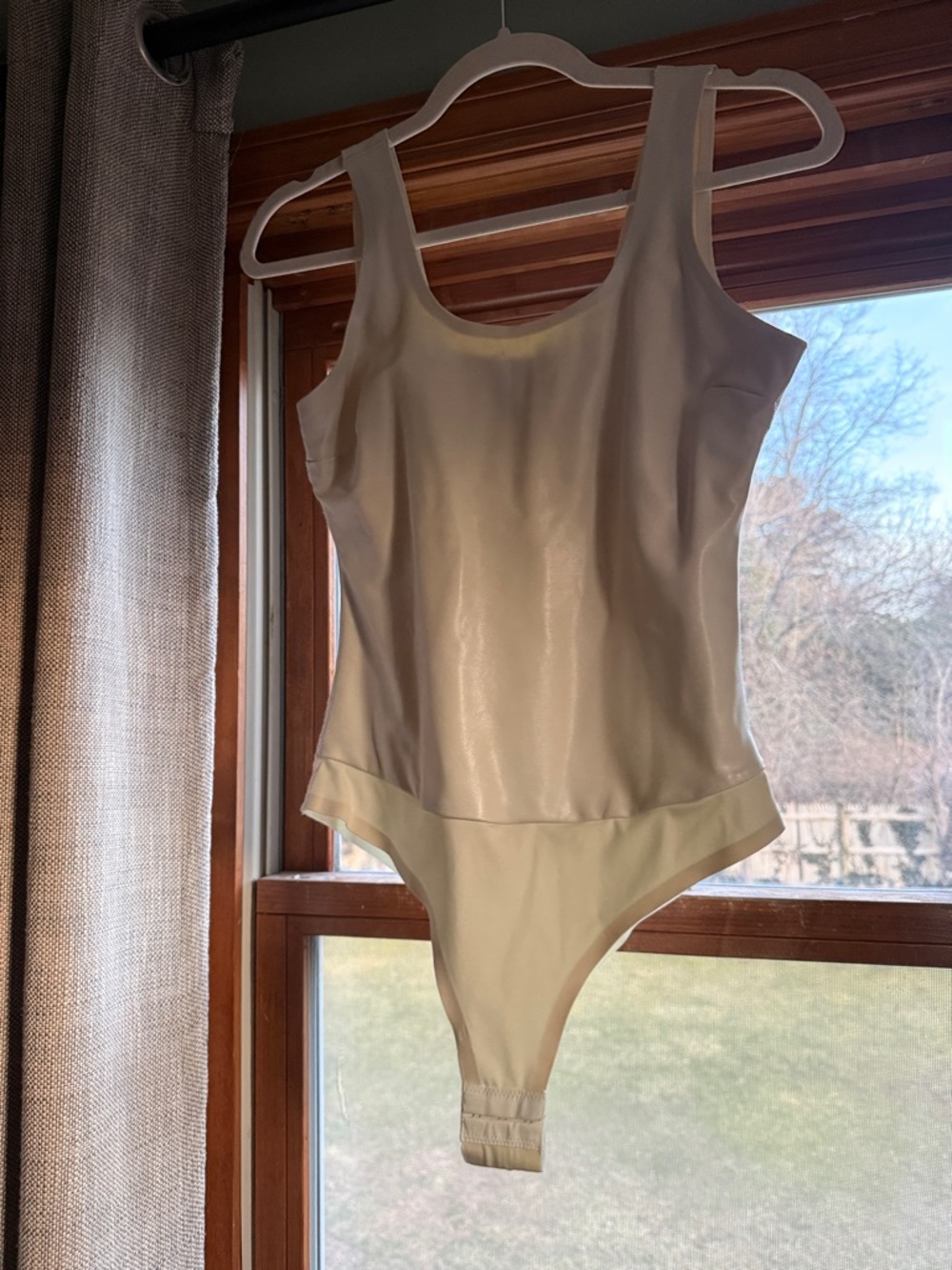 Women's Vegan Leather White Scoop Neck Bodysuit
